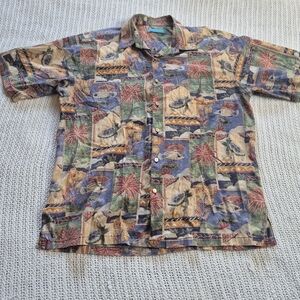 Tori Richard Shirt Men’s L Turtles Fish Honu Tropical Tiki Hawaiian Camp Aloha